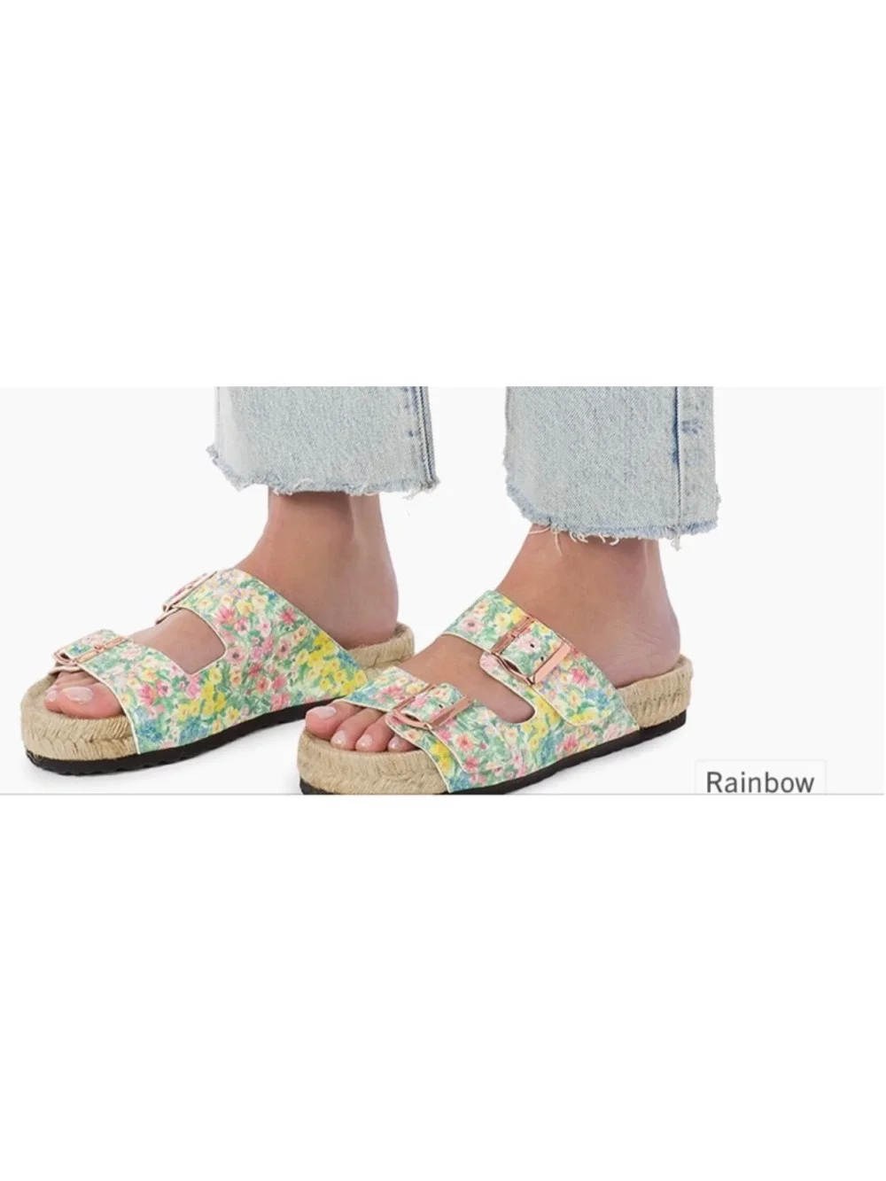 New Women's LoveShackFancy x Manebí Floral Espadrille Sandals 39/9 Green Pink